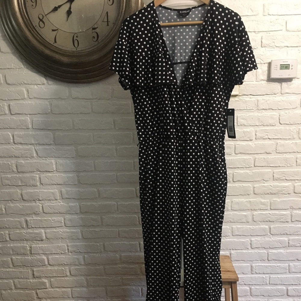 Bebe black and white polka dot jumpsuit